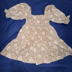 Entro Medium Mini Dress Tiered Bubble Sleeveless Cream Beige Embroidered Floral